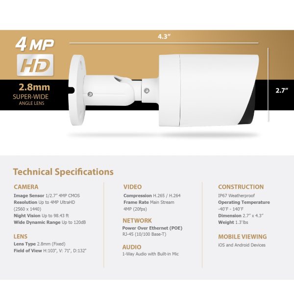 Hikvision/Uniview Compatible IP Bullet Camera (4MP)- IPC-YB400 - Image 2