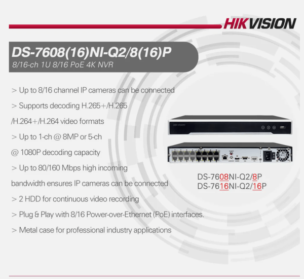Hikvision - DS-7616NI-Q2/16P (16ch NVR) - Image 2